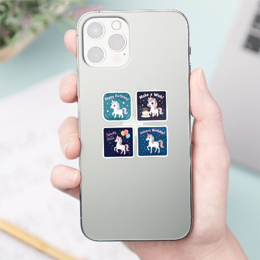 Birthday Unicorn Vector Collage – Cute Magical Uni シール (スマートフォン)
