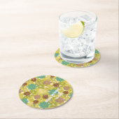 Birthday Urban Stripe Geometric Floral Pattern ラウンドペーパーコースター (インサイチュ)