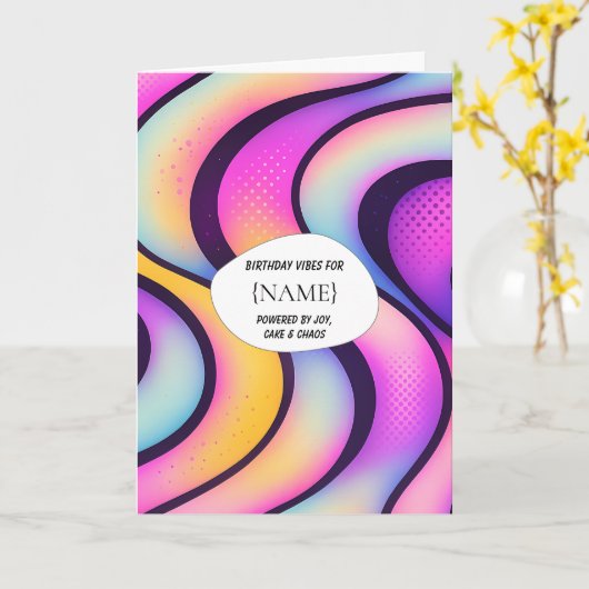 Birthday Vibes – Joy, Cake & Chaos Personalized カード (黄色い花)
