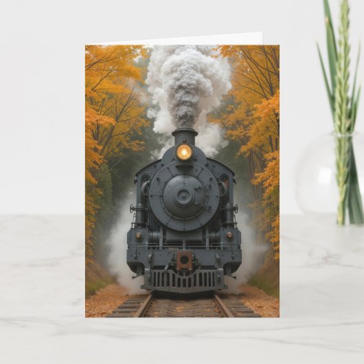 Birthday Vintage Steam Engine Autumn Woods カード (正面)