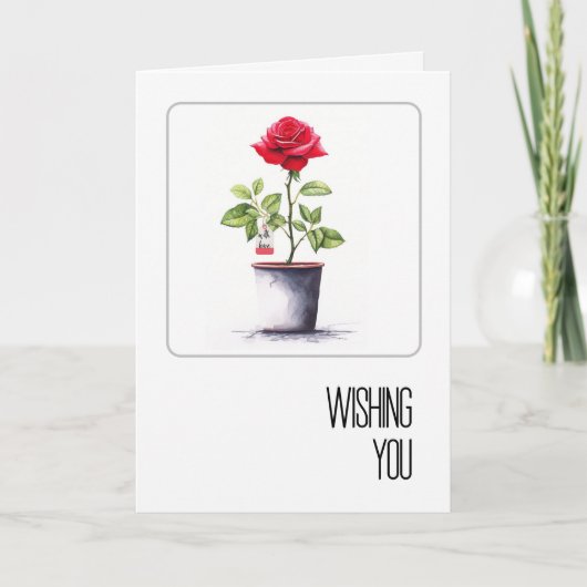 Birthday Watercolor Red Rose Bush カード (正面)