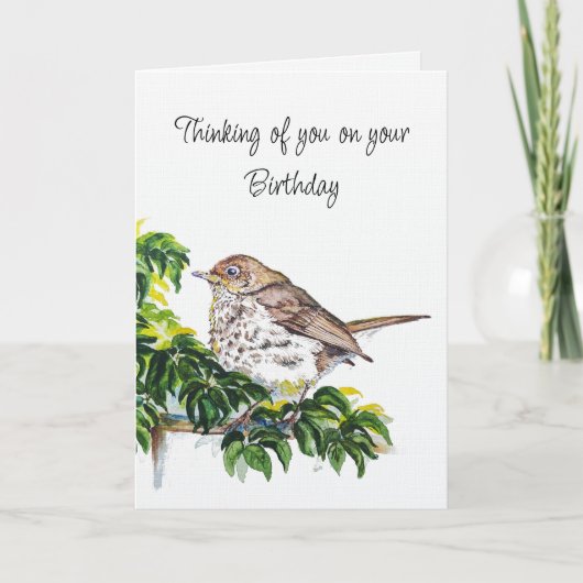 Birthday Watercolor Swainson's Thrush Bird カード (正面)