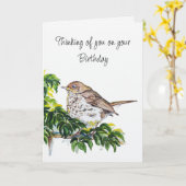 Birthday Watercolor Swainson's Thrush Bird カード (黄色い花)
