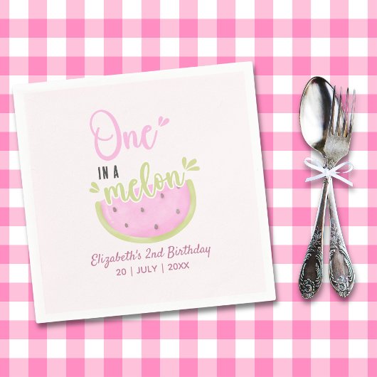 Birthday watermelon Girl one in a melon スタンダードカクテルナプキン
