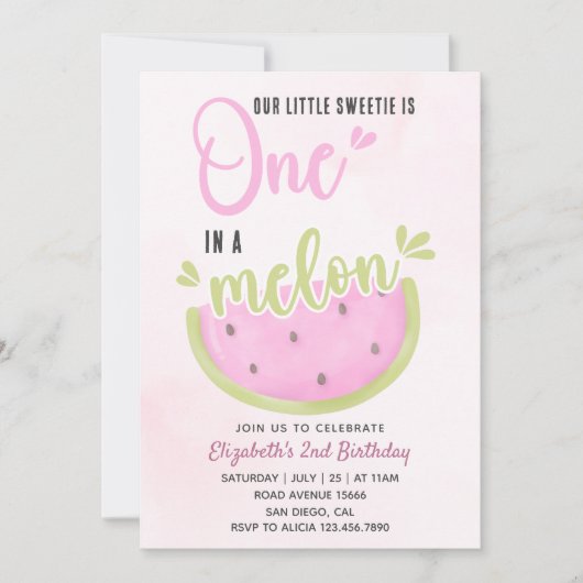 Birthday watermelon Girl one in a melon 招待状 (正面)