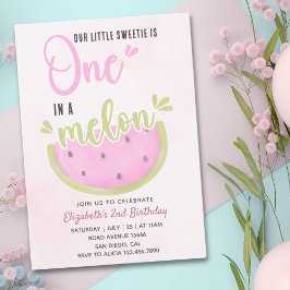 Birthday watermelon Girl one in a melon 招待状