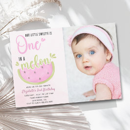 Birthday watermelon Girl one in a melon with photo 招待状