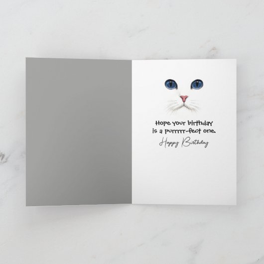 Birthday White Cat Under a Duvet カード (内部)