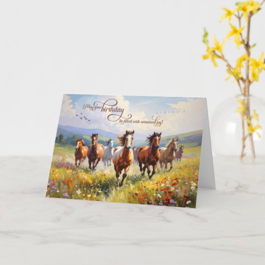 Birthday Wild Horses Wildflower Meadow カード (黄色い花)