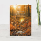 Birthday Wine Glass In Autumn Maple Leaves カード (正面)