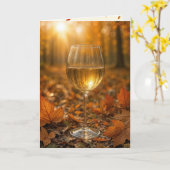 Birthday Wine Glass In Autumn Maple Leaves カード (黄色い花)