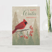 Birthday Winter Trees Berries and Cardinal  カード (正面)