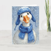 Birthday Winter White Goose With Blue Scarf カード (正面)