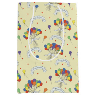 Birthday Wishes - Pastel Yellow ミディアムペーパーバッグ