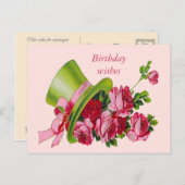 Birthday wishes, Top hat and roses ポストカード (正面/裏面)