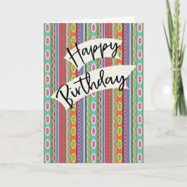 Birthday with Colorful Patterned Stripes カード