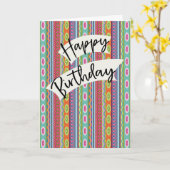 Birthday with Colorful Patterned Stripes カード (黄色い花)