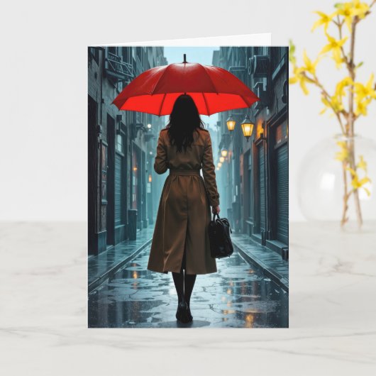 Birthday Woman Under a Red Umbrella カード (黄色い花)