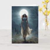 Birthday Woman Walking In a Moonlit Cemetery カード (黄色い花)