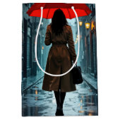 Birthday Woman With a Red Umbrella ミディアムペーパーバッグ (正面)