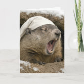Birthday Yawning Groundhog Wearing a Nightcap カード (正面)