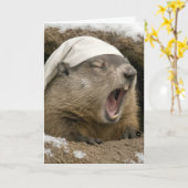 Birthday Yawning Groundhog Wearing a Nightcap カード (黄色い花)