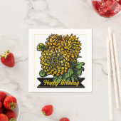 Birthday Yellow Dahlias Floral スタンダードカクテルナプキン (インサイチュ)