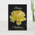 Birthday yellow rose カード<br><div class="desc">Close-up of a yellow rose on black background.  Message: "Happy Birthday!"  Inside: "Wishing you a beautiful day!".  Messages can be personalized. Matching stamps available. Photography by Maria Santos (Lusinhas do Sul)</div>