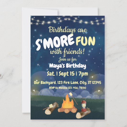 Birthdays are S'More fun birthday party 招待状 (正面)