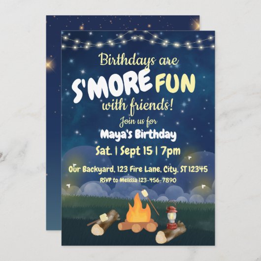 Birthdays are S'More fun birthday party 招待状 (正面/裏面)