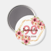 Birthsayパーティーピンク金ゴールド花模様幾何白色 マグネット (正面/裏面)