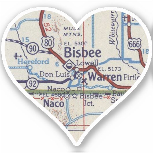 Bisbee AZの地図 シール (正面)