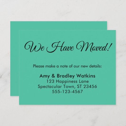 Biscay Greenエレガント新しいアドレスを移動した エンクロージャーカード (正面/裏面)