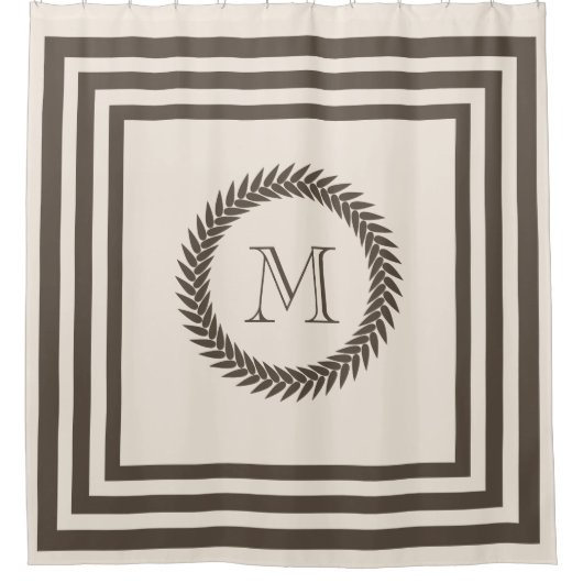Biscottiおよびココア中立ファンシーなモノグラム シャワーカーテン (正面)