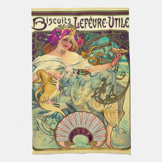 Biscuits Lefevre-Utile by Alphonseミュシャ(1896) キッチンタオル (縦)