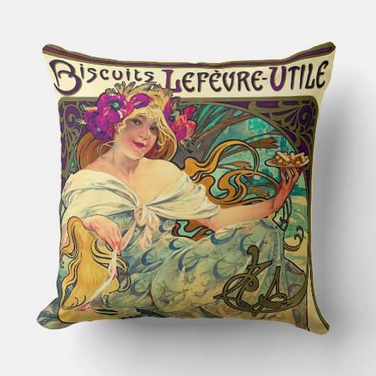 Biscuits Lefevre-Utile by Alphonseミュシャ(1896) クッション (正面)