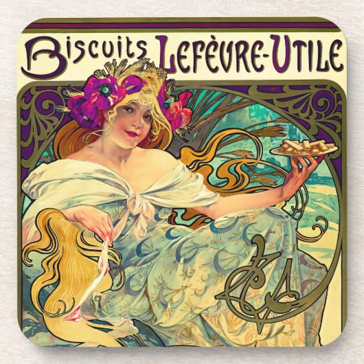 Biscuits Lefevre-Utile by Alphonseミュシャ(1896) コースター (正面)