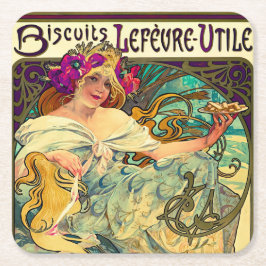 Biscuits Lefevre-Utile by Alphonseミュシャ(1896) スクエアペーパーコースター