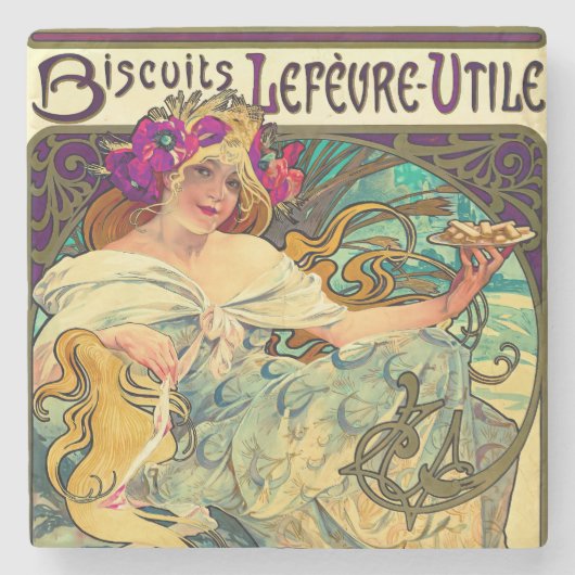 Biscuits Lefevre-Utile by Alphonseミュシャ(1896) ストーンコースター (正面)