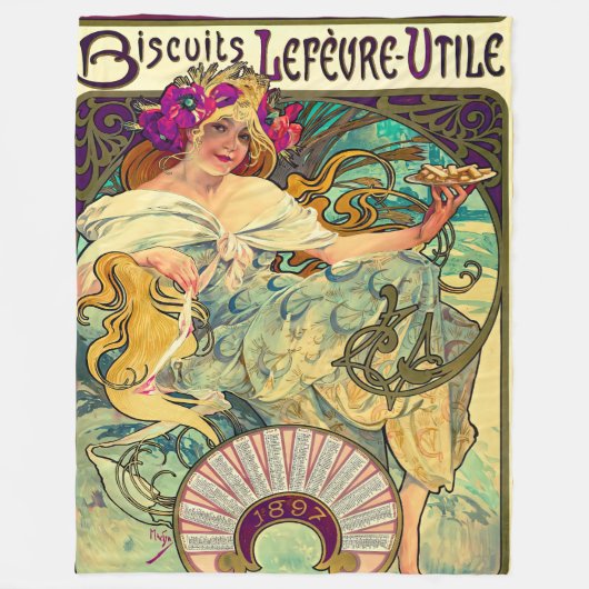 Biscuits Lefevre-Utile by Alphonseミュシャ(1896) フリースブランケット (正面)