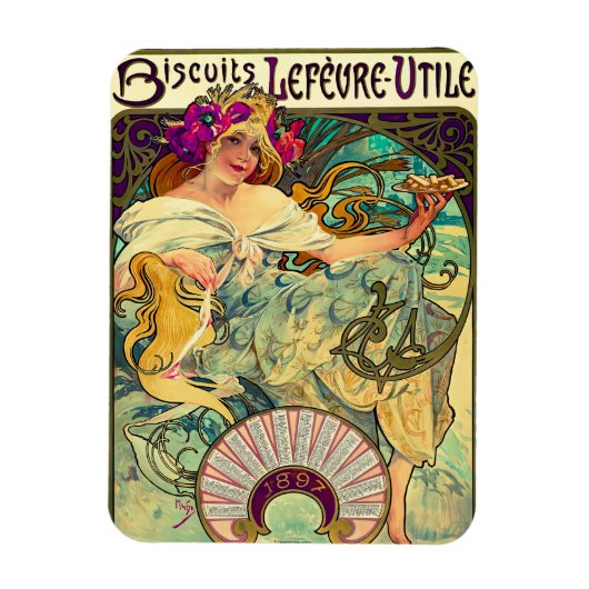 Biscuits Lefevre-Utile by Alphonseミュシャ(1896) マグネット (縦)