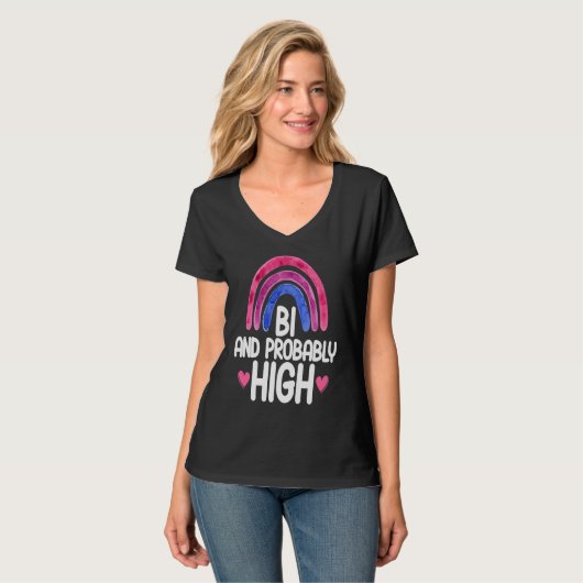 Bisexual Bi Pride Flag Bi And Probably High Tシャツ (正面フル)