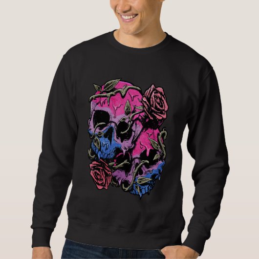 Bisexual Bi Pride Flag Gothic Skull スウェットシャツ (正面)