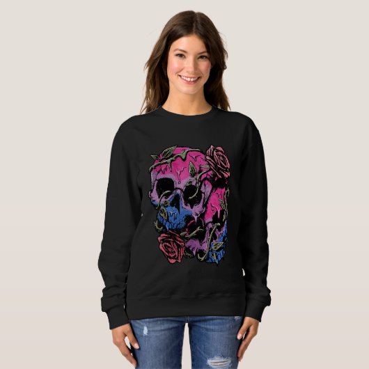 Bisexual Bi Pride Flag Gothic Skull スウェットシャツ (正面フル)