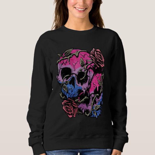 Bisexual Bi Pride Flag Gothic Skull スウェットシャツ (正面)