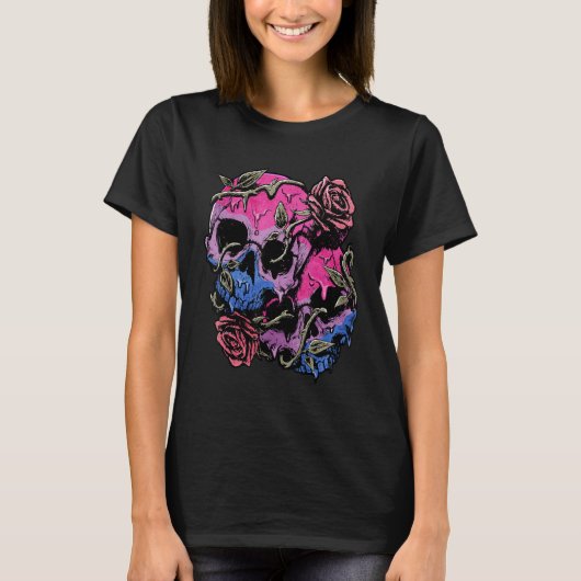 Bisexual Bi Pride Flag Gothic Skull Tシャツ (正面)