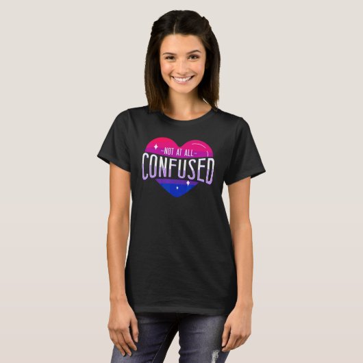 Bisexual Bi Pride Flag Heart Not At All Confused Tシャツ (正面フル)