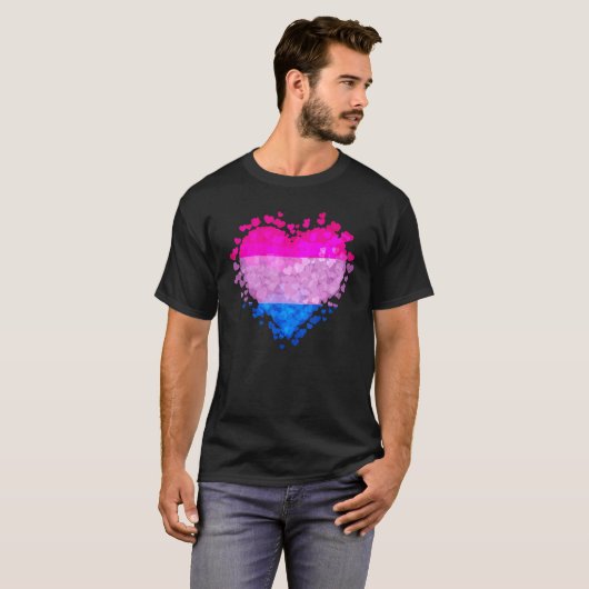 Bisexual Bi Pride Flag Hearts Valentines Day Tシャツ (正面フル)