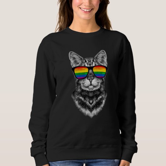 Bisexual Gay Pride Cat LGBT LGBTQ Sunglasses Pride スウェットシャツ (正面)