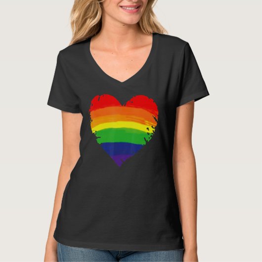 Bisexual Gay Queer Trans LGBTQ Rainbow Heart Rainb Tシャツ (正面)